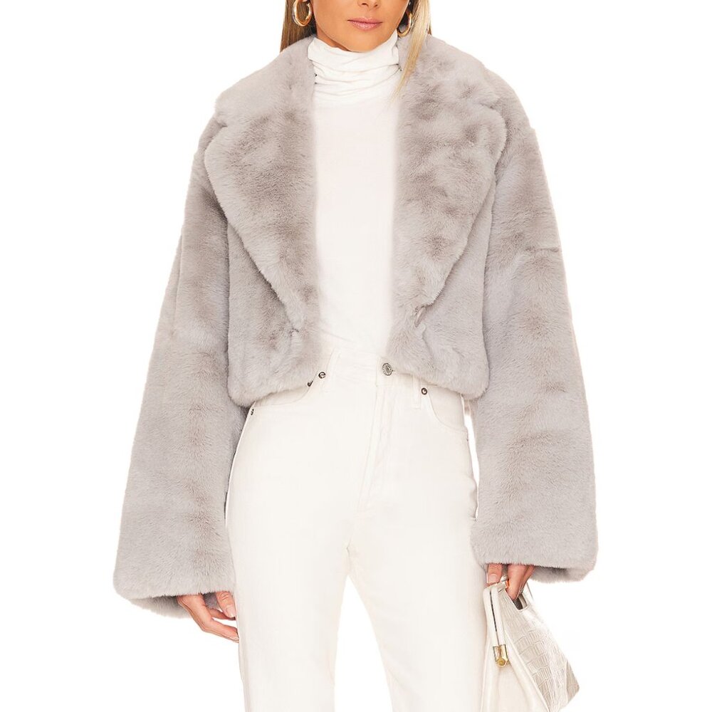 Adrienne Landau Gray Faux Fur Jacket